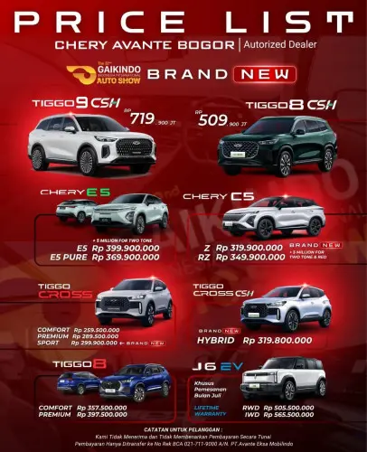Pricelist Harga Chery tarogongkaler 2025